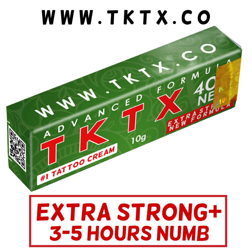 
                      
                        TKTX numbing cream green packaging with extra strong formula for 3-5 hours numbness, ideal for tattoos, piercings, and more.
                      
                    